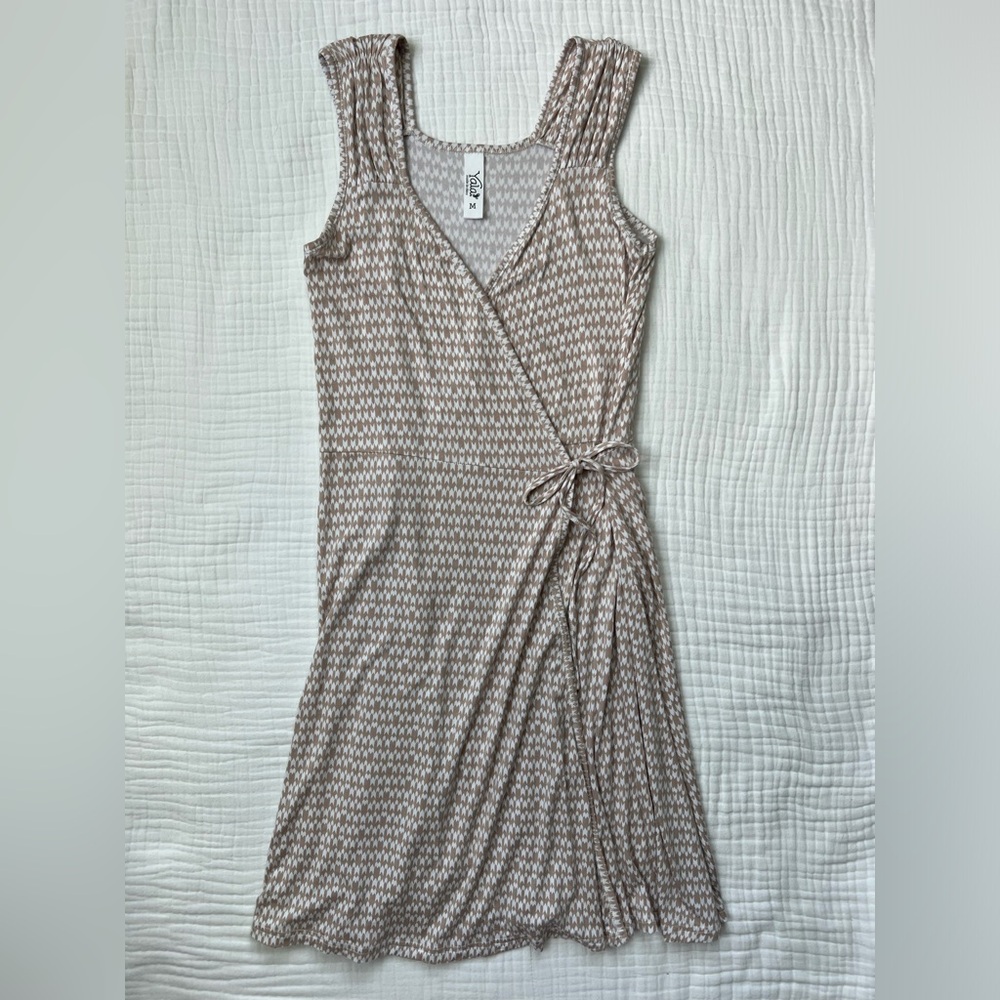 Yala tan/white patterned wrap dress -Size Medium -Softest dress you'll ever own!